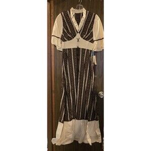 Vintage Prairie Style Dress Womens XS Brown Floral Hidden Zipper Back Long